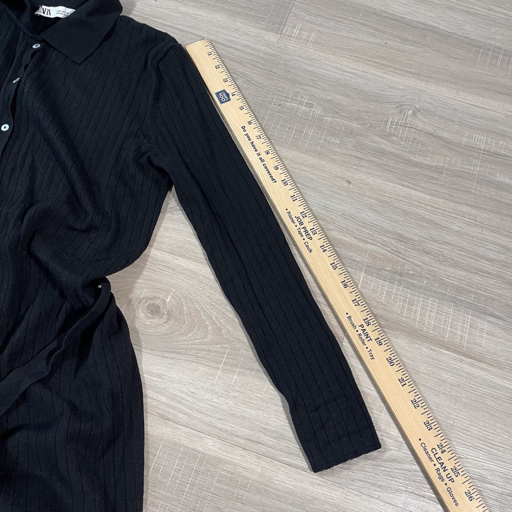 Zara Women's Dress Maxi Ribbed Melted Collar Minimalist Button M Black - Picture 5 of 6